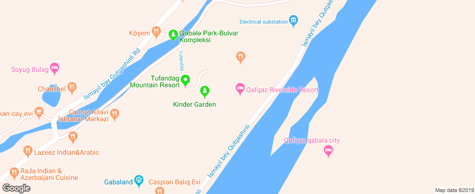 Отель Qafqaz Riverside Resort на карте Азербайджана
