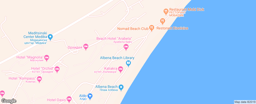 Отель Arabella Beach на карте Болгарии