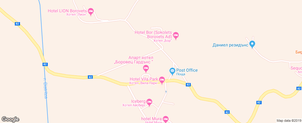 Отель Borovetz Hills на карте Болгарии