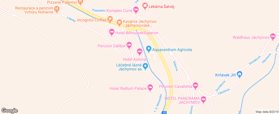 Отель Astoria Jahimov на карте Чехии