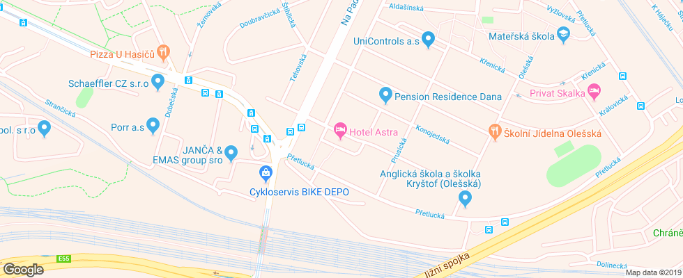 Отель Astra на карте Чехии