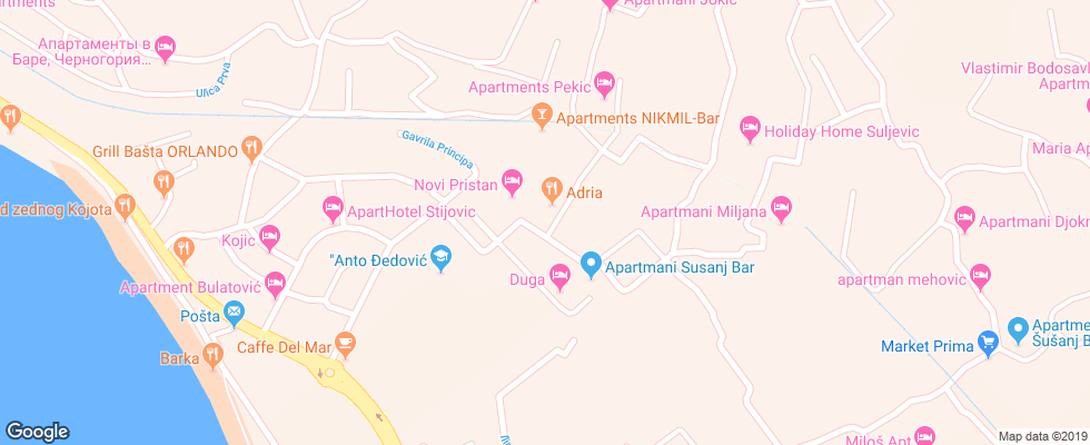 Отель Adria Hotel на карте Черногории