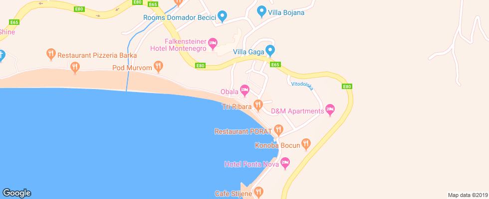 Отель Villa Obala Lux на карте Черногории