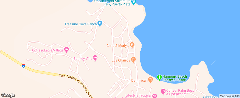 Отель Cofresi Palm Beach & Spa Resort на карте Доминиканы