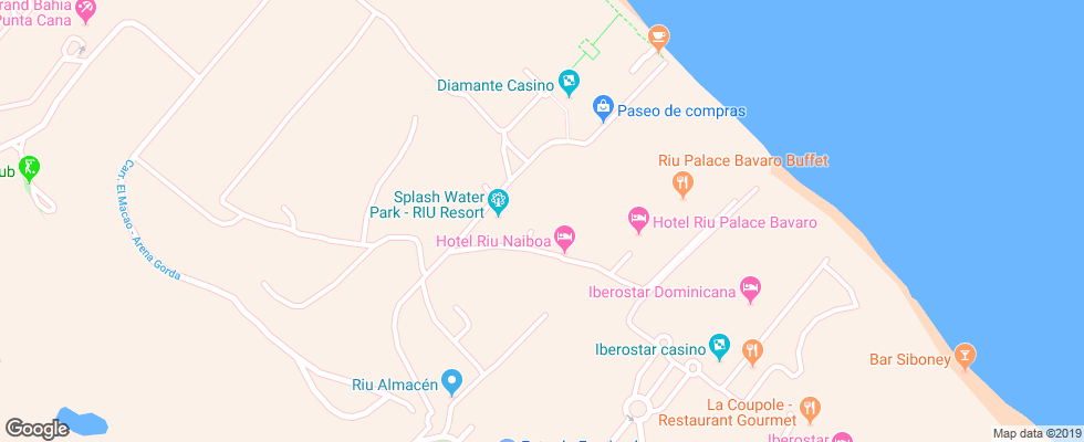 Отель Riu Naiboa на карте Доминиканы