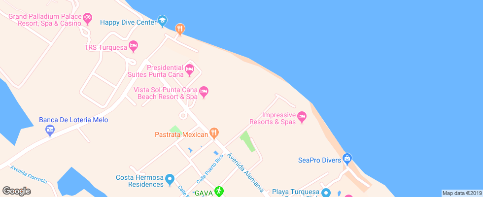 Отель Vista Sol Punta Cana Beach Resort на карте Доминиканы