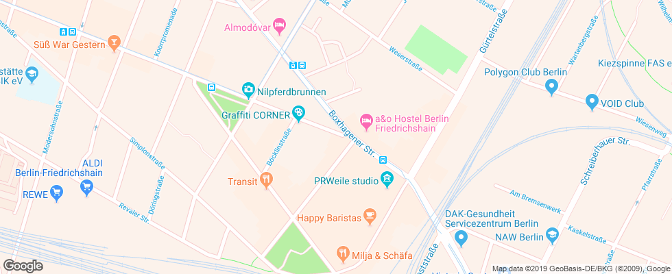 Отель A&o Berlin Friedrichshain на карте Германии