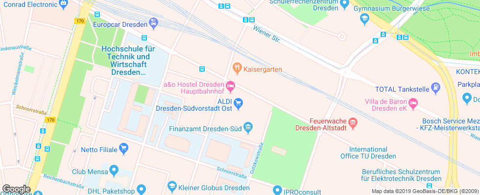 Отель A&o City Hauptbahnhof Dresden на карте Германии