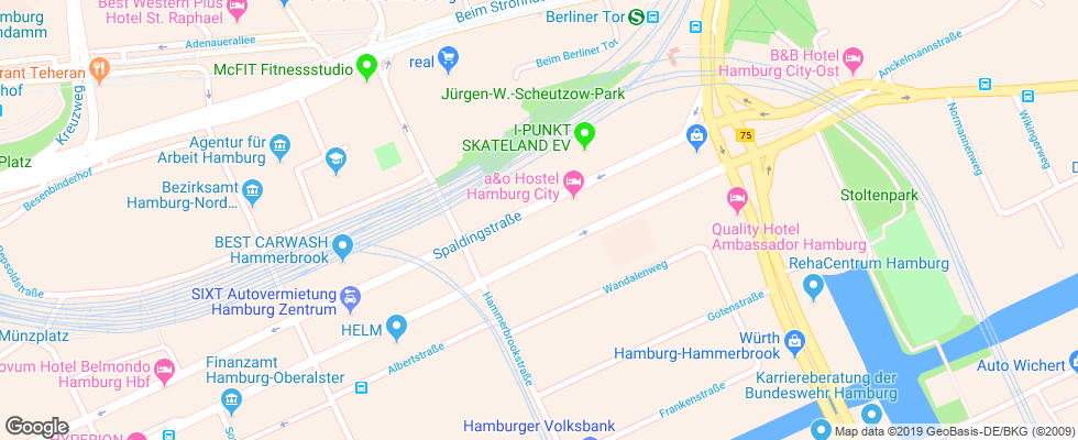Отель A&o Hamburg City Sued на карте Германии