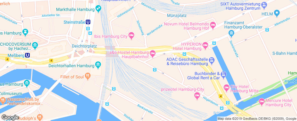 Отель A&o Hamburg Hauptbahnhof на карте Германии