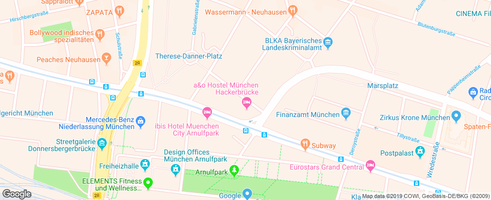 Отель A&o Munchen Hackerbrucke на карте Германии