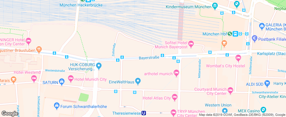 Отель A&o Munchen Hauptbahnhof на карте Германии
