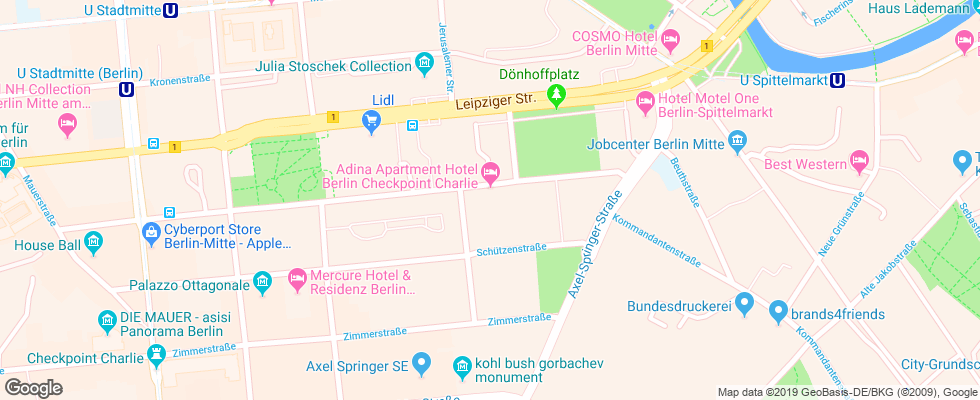 Отель Adina Checkpoint Charlie на карте Германии