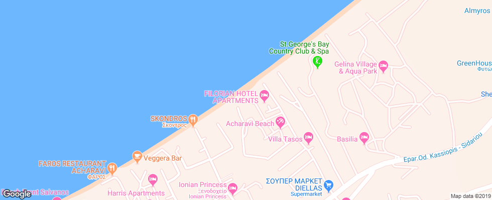 Отель Acharavi Beach на карте Греции