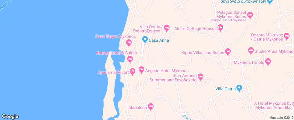 Отель Aegean Hotel Mykonos на карте Греции