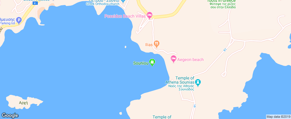 Отель Aegeon Beach на карте Греции