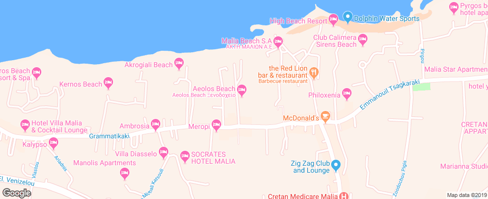 Отель Aeolos Beach на карте Греции