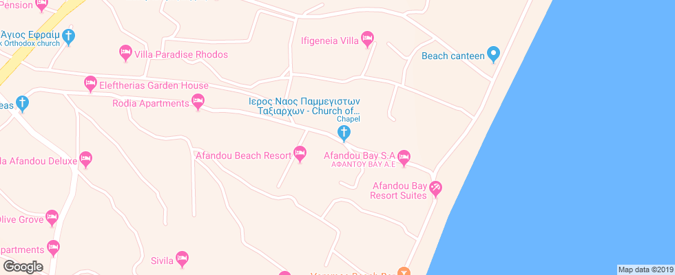 Отель Afandou Beach на карте Греции