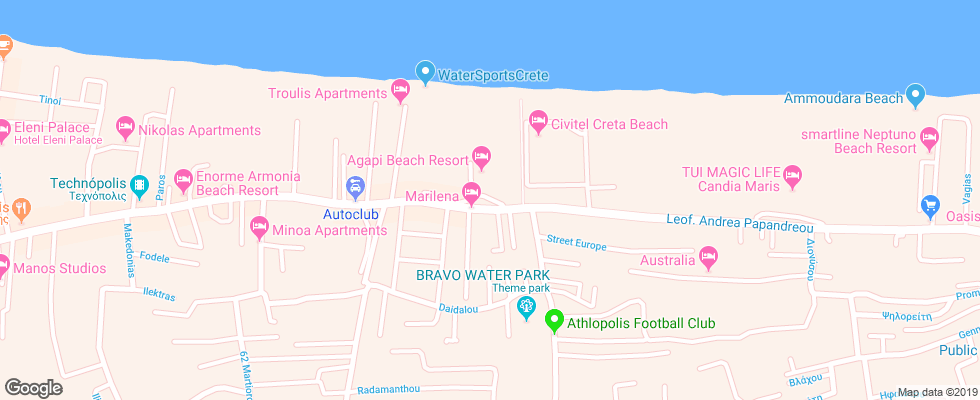 Отель Agapi Beach на карте Греции