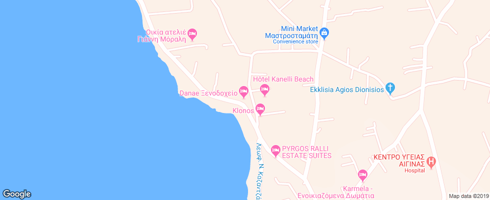 Отель Aigina Danae Hotel на карте Греции
