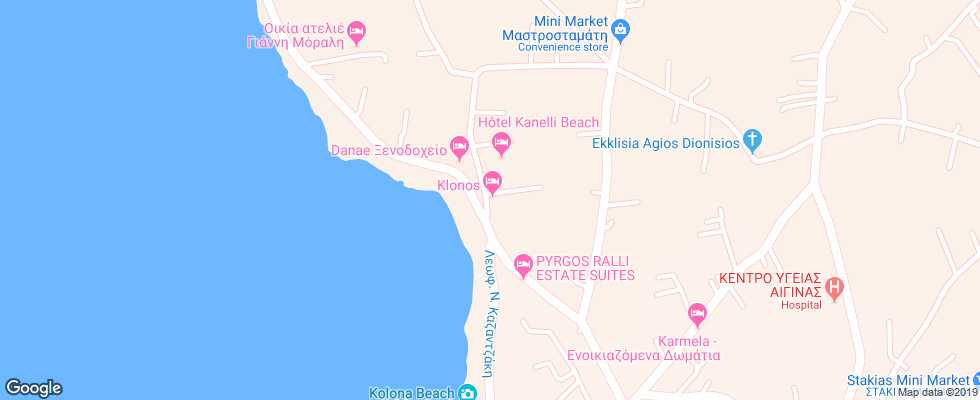 Отель Aigina Klonos Anna Hotel на карте Греции