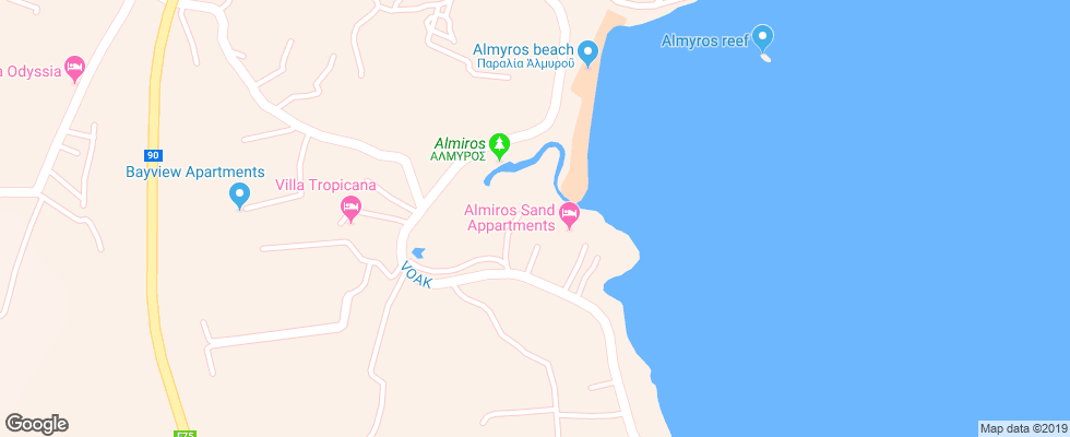 Отель Almiros Beach Apartments на карте Греции