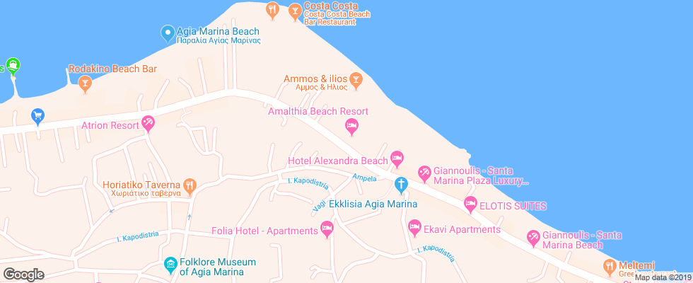 Отель Amalthia Beach Resort на карте Греции