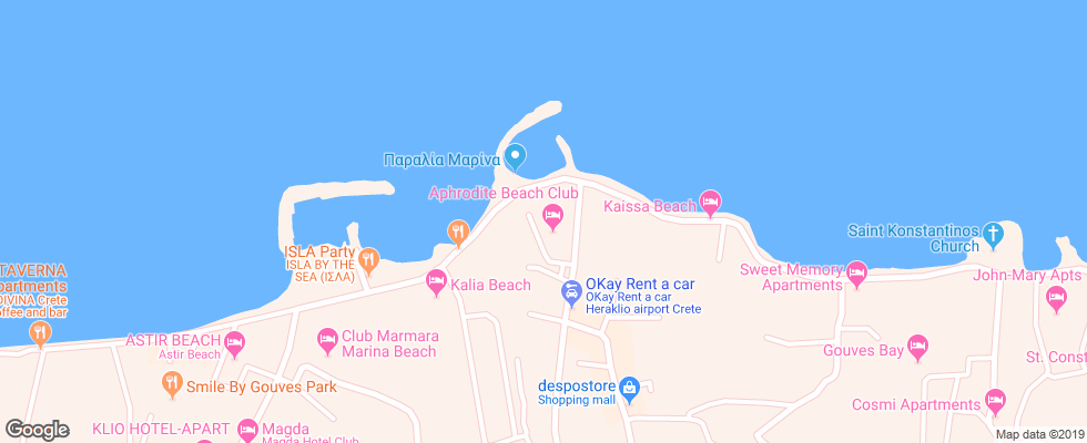 Отель Aphrodite Beach Club на карте Греции