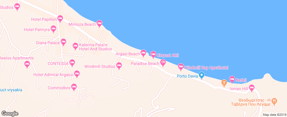 Отель Argassi Beach Hotel на карте Греции
