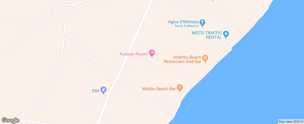 Отель Asteras Resort на карте Греции