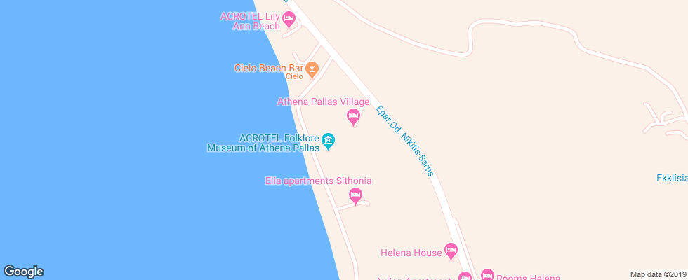 Отель Athena Pallas Village на карте Греции