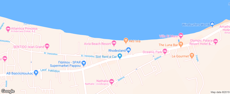 Отель Avra Beach Resort Hotel & Bungalows на карте Греции