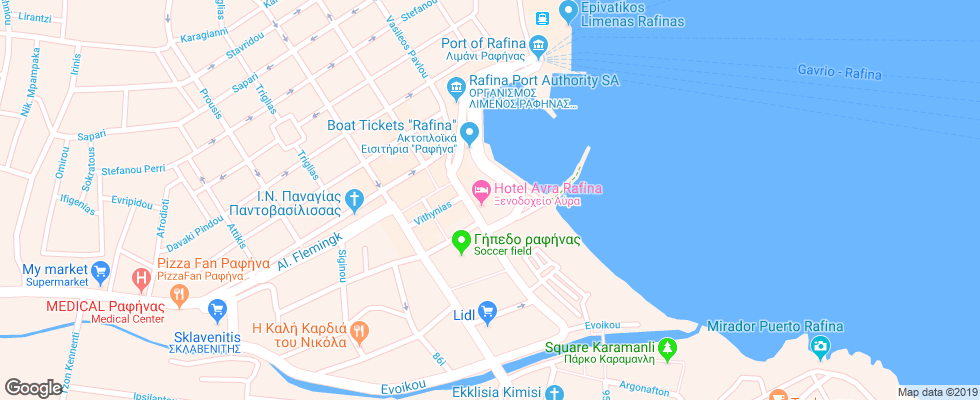 Отель Avra Rafina на карте Греции