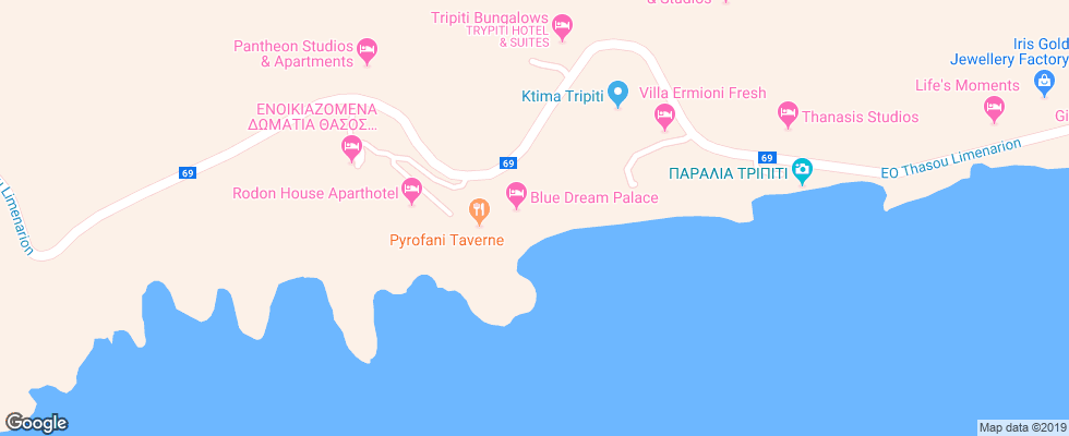 Отель Blue Dream Palace Tripiti Resort на карте Греции