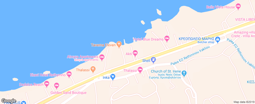 Отель Bomo Rethymno Beach на карте Греции
