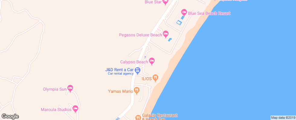 Отель Calypso Beach Rhodes на карте Греции