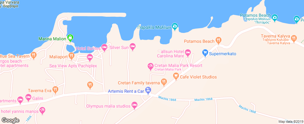 Отель Cretan Malia Park на карте Греции