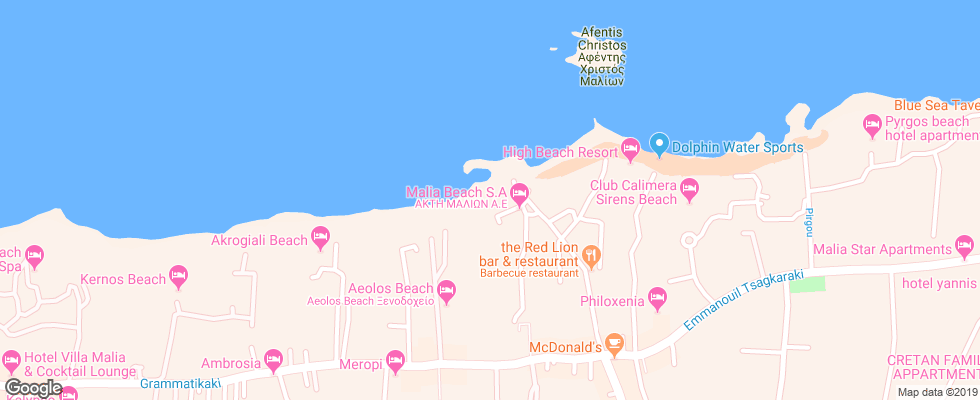 Отель Dessole Malia Beach на карте Греции