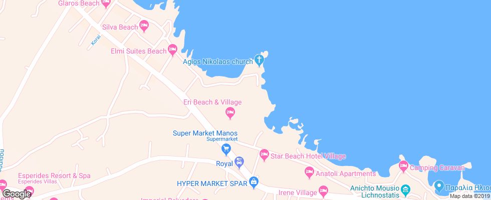 Отель Eri Beach Apart Hotel на карте Греции