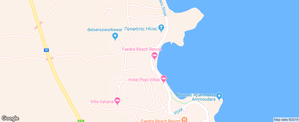 Отель Faedra Beach на карте Греции