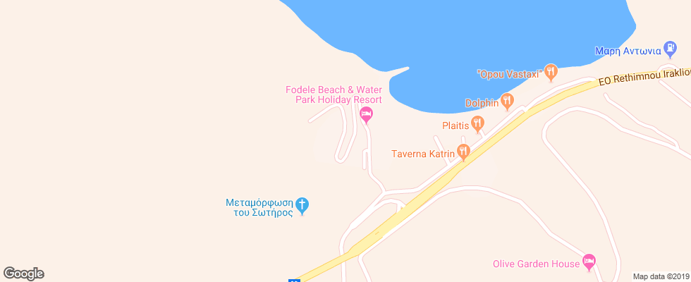 Отель Fodele Beach & Water Park Holiday Resort на карте Греции