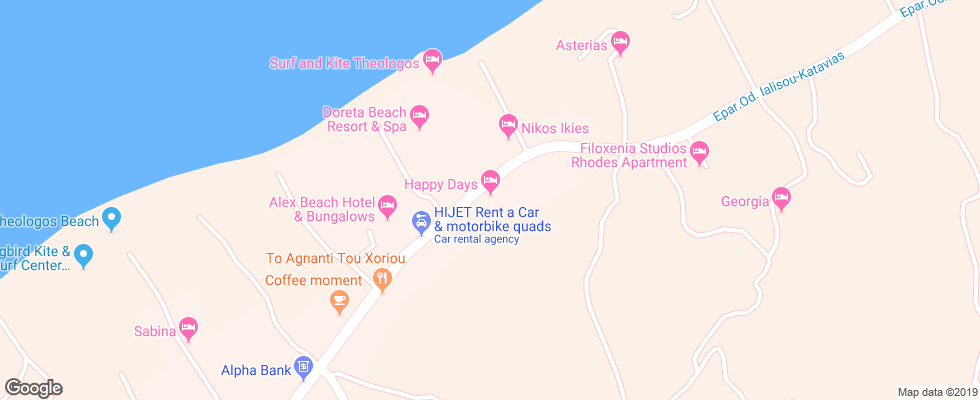 Отель Happy Days Rhodes на карте Греции