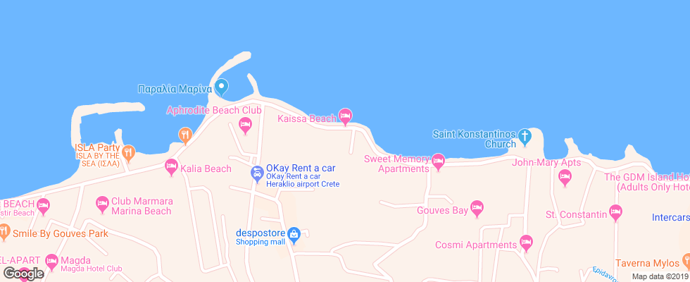 Отель Kaissa Beach на карте Греции