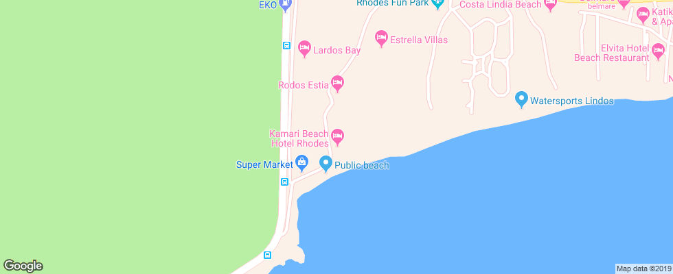 Отель Kamari Beach Rhodes на карте Греции