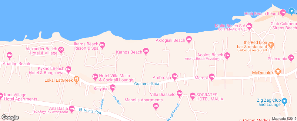 Отель Kernos Beach на карте Греции