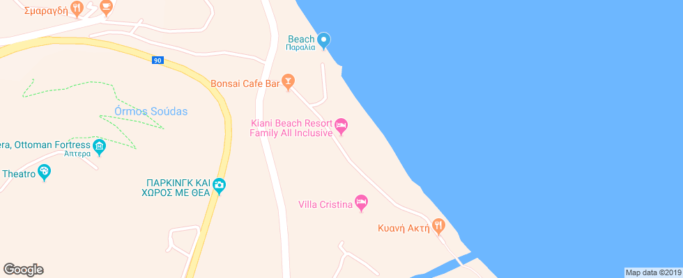 Отель Kiani Beach Resort на карте Греции