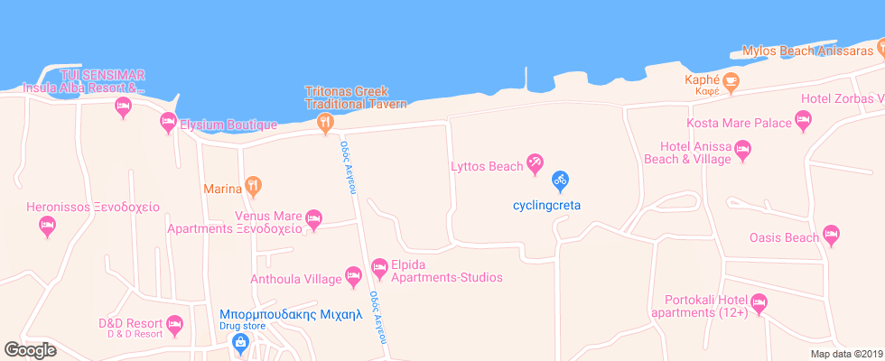 Отель Lyttos Beach Watersplash & Spa на карте Греции