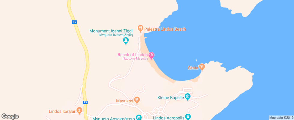 Отель Melenos Lindos на карте Греции