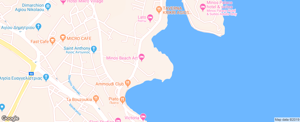 Отель Minos Beach Art Hotel на карте Греции