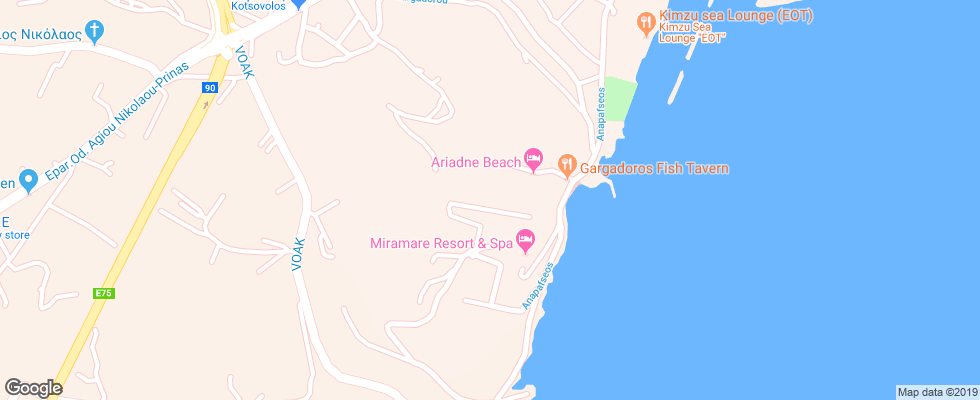 Отель Miramare Deluxe Villas на карте Греции